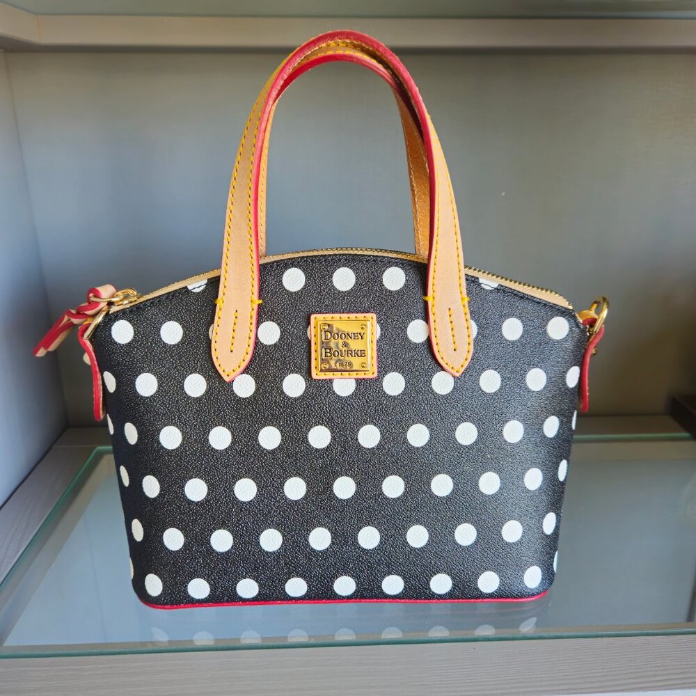 Dooney & Bourke White/Black Polka Dot Ruby Satchel Crossbody Top Handle NO STRAP